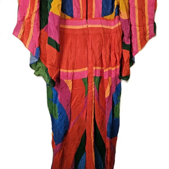 NWT Farm Rio Dress Rainbow Toucan Maxi Multicolor XL Pleated Printed Satin Maxi - Picture 8 of 13